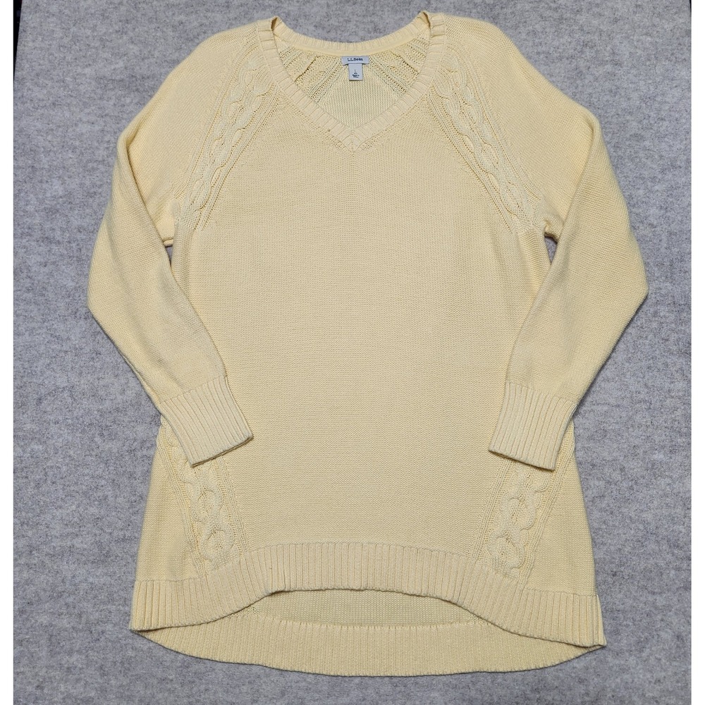 L.L.Bean Women's Yellow Cable Knit V-Neck Sweater Tunic Top, Size‎ L